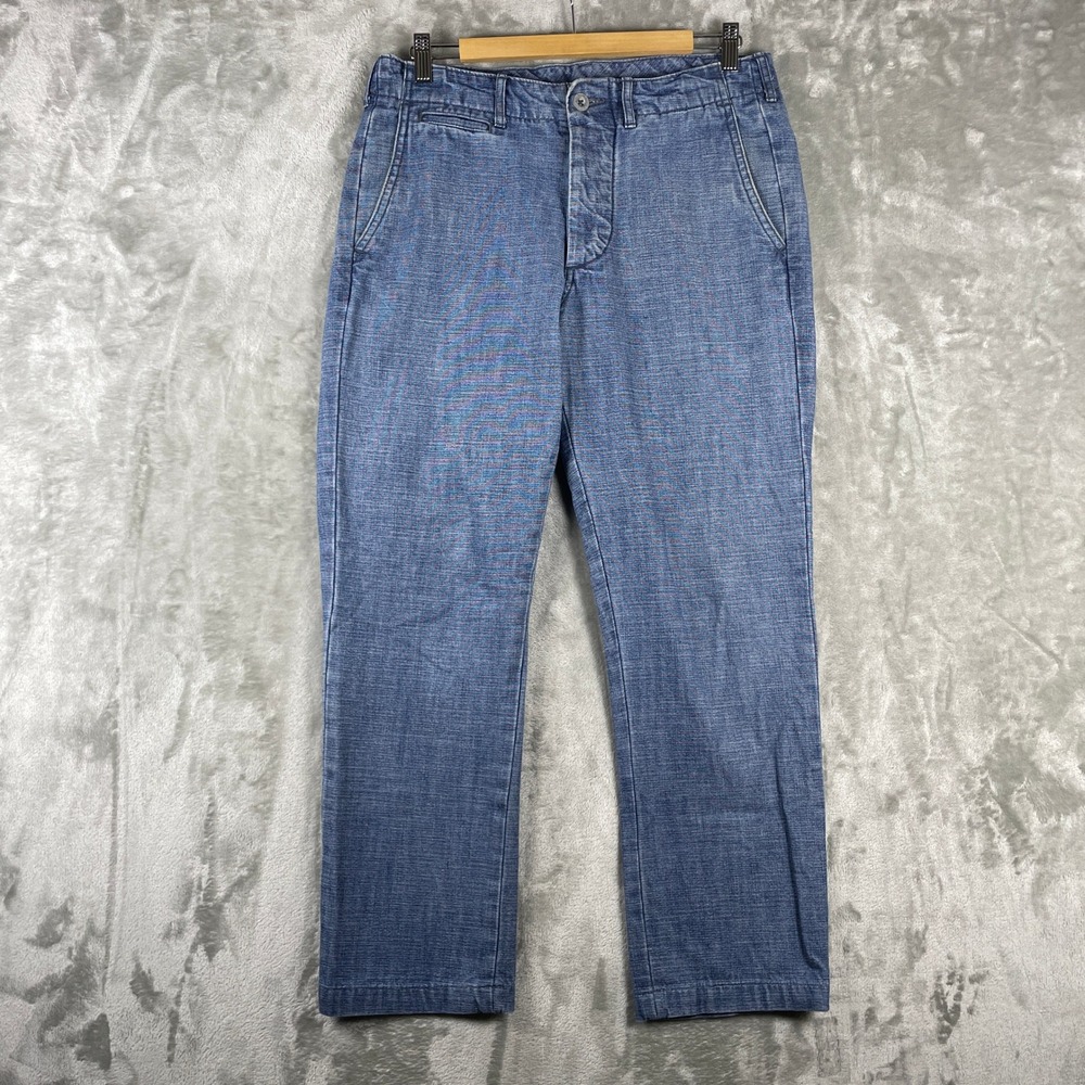 Buck Mason Officer Pant Men 29 Blue Indigo Canvas Straight Leg Chino 14046